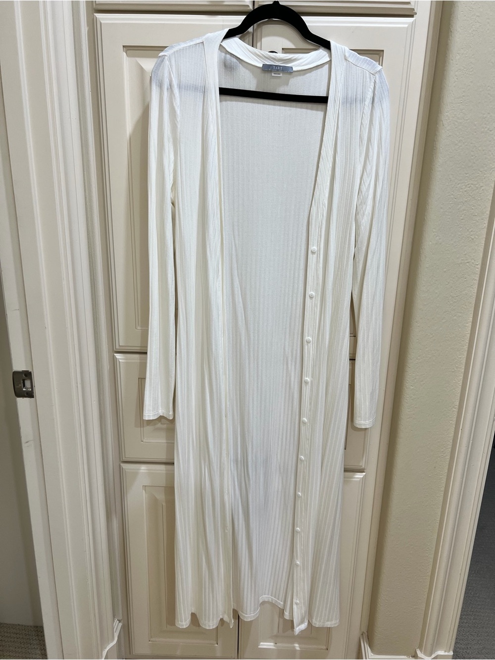Tart Long White Ribbed Button-Front Cardigan